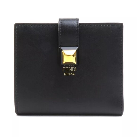 FENDI Bifold Wallet Black Leather/Goldtone - Picture 1 of 13
